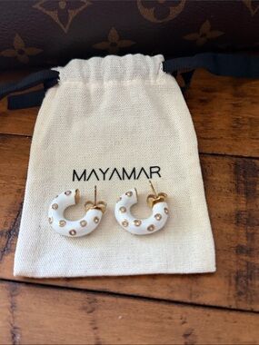 Mayamar White Enamel Hoop Earrings with Gold Accents